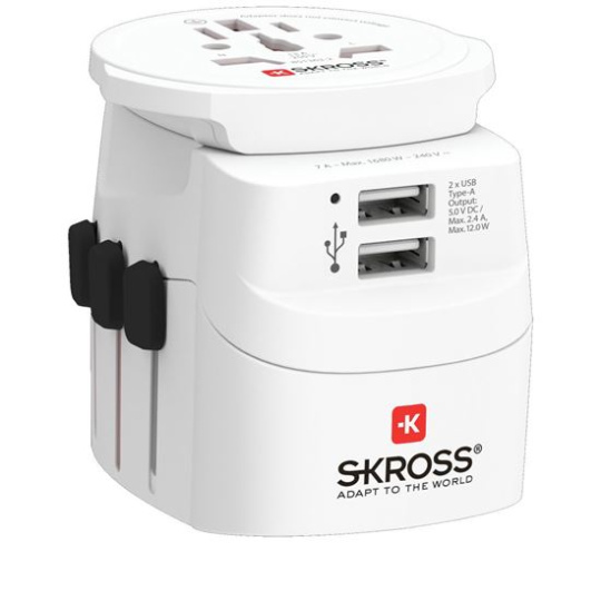 SKROSS cestovný adaptér PRO Light USB World, UK+USA+Austrália/Čína, 2x USB-A, vr. adaptéra ostatných vidlíc