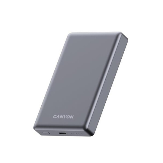 Canyon OnCharge 510, Powerbank, 10.000 mAh, in: USB-C, out: USB-C PD 20W + Wireless Magnet 15W, štíhla, šedá