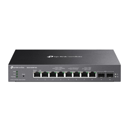 TP-LINK "Omada 8-Port 2.5GBASE-T and 2-Port 10GE SFP+ Smart Switch with 8-Port PoE+PORT: 8× 2.5G PoE+ Ports, 2× 10G SFP