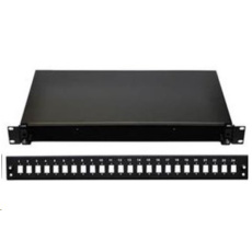 19" patch panel čierny, výsuvný, 24x SC simplex diera, obsahuje PG, 2ks kazet a plast.ové úchytky