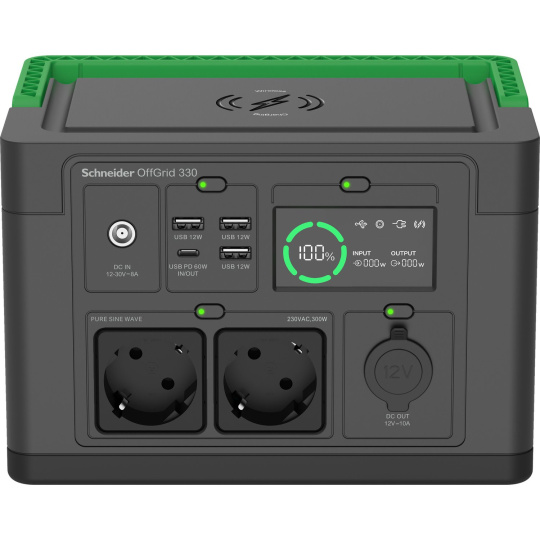 Schneider OffGrid Portable Power Station 330, 332Wh Lithium-ion, 2 Schuko, Sinewave