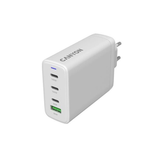 Canyon 140ACC vysokorýchlostná univerzálna nabíjačka do steny, 3xUSB-C 140W/100W/65W, 1xUSB-A 60W, biela