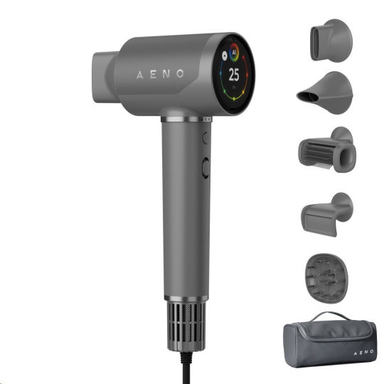 AENO AI High Speed Hair Dryer HD5, Grey, Voice Control, Ionizer, Touch LCD, Infrared Nursing, Infrared Distance Pro