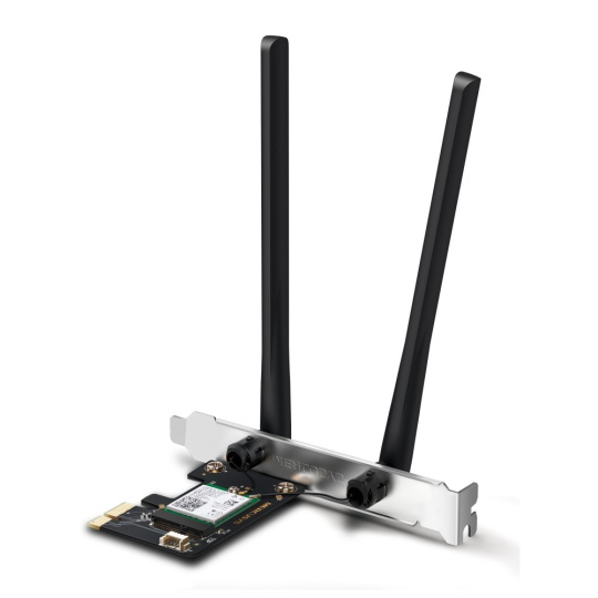 TP-LINK "AX3000 Dual-Band Wi-Fi 6 Bluetooth PCI Express AdapterSPEED: 2402 Mbps at 5 GHz + 574 Mbps at 2.4 GHzSPEC: 2×