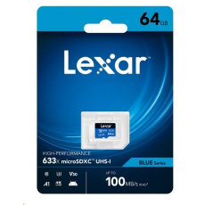 64GB Lexar® High-Performance 633x microSDXC™ UHS-I, up to 100MB/s read 45MB/s write C10 A1 V30 U3, Global