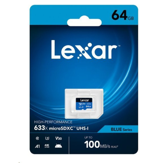 64GB Lexar® High-Performance 633x microSDXC™ UHS-I, up to 100MB/s read 45MB/s write C10 A1 V30 U3, Global